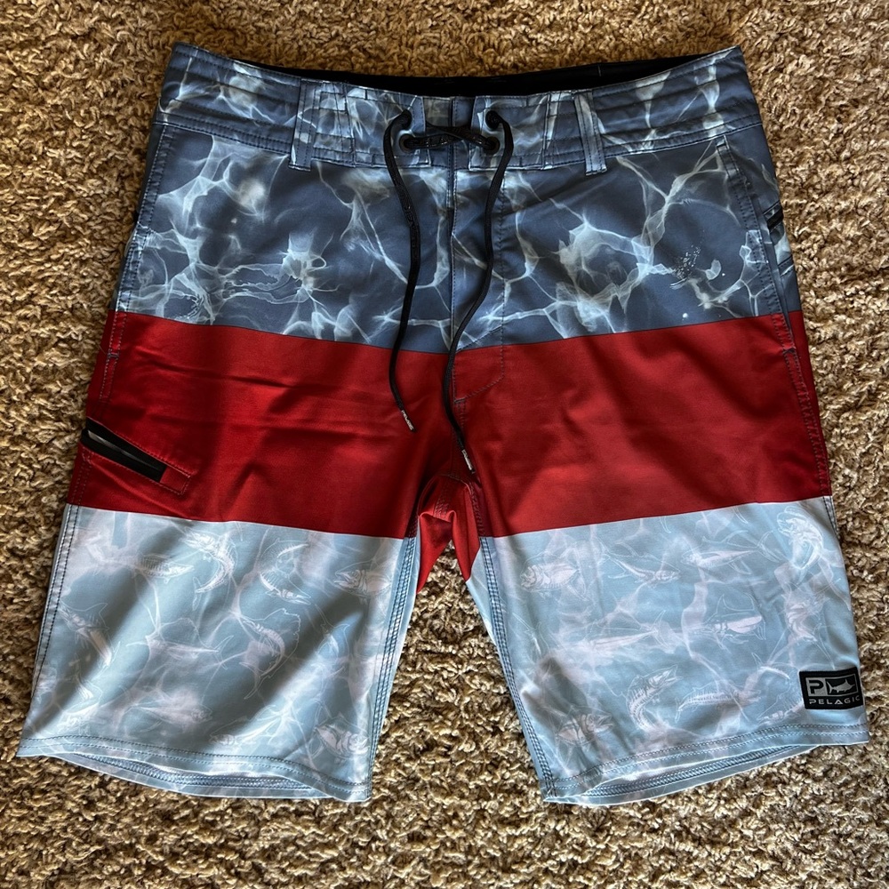 Pelagic Men's Swim Board Shorts - Red and Gray